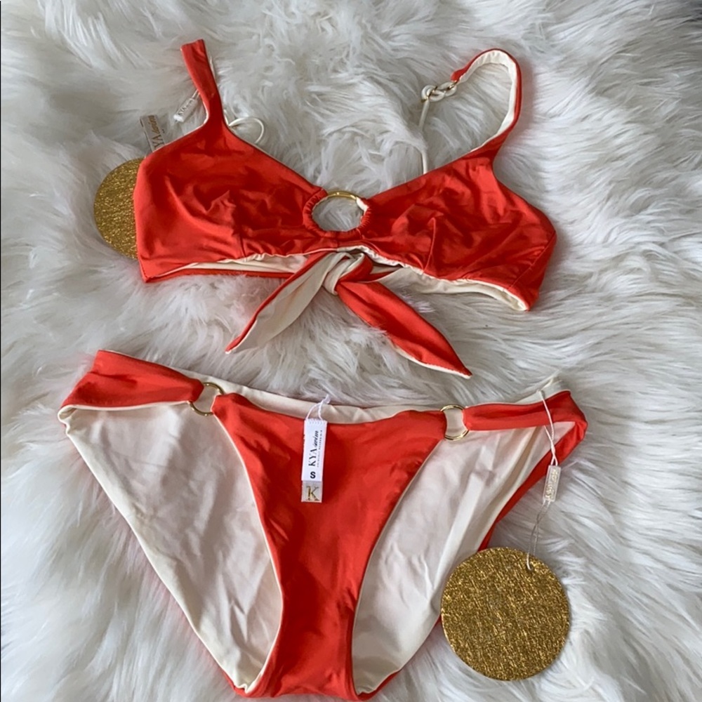 NEW Reversible Kya Swim orange white gold bikini